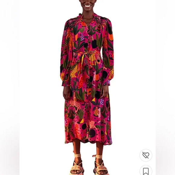 FARM RIO Pop Leopards Chemise Shirtdress in Pink size XS - Picture 2 of 16